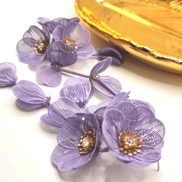 New ZARA cascading flowers purple earrings - Picture 7 of 14